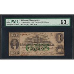 1863 $1 The State of Alabama Obsolete Note PMG Choice Uncirculated 63EPQ