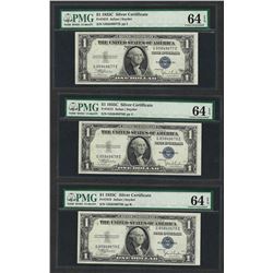 Lot of (3) Consecutive 1935C $1 Silver Certificate Notes PMG Choice Uncirculated