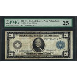 1914 $20 Federal Reserve Note Philadelphia Fr.975a PMG Very Fine 25