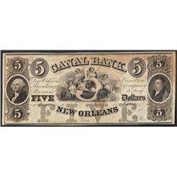 1800's $5 Canal Bank New Orleans Obsolete Note