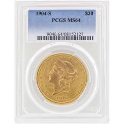 1904-S $20 Liberty Head Double Eagle Gold Coin PCGS MS64