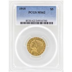 1915 $5 Indian Head Half Eagle Gold Coin PCGS MS62