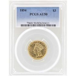 1854 $3 Indian Princess Head Gold Coin PCGS AU50