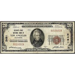 1929 $20 Los Angeles California National Currency Note CH# 2491