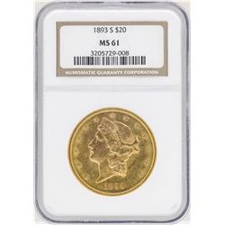 1893-S $20 Liberty Head Double Eagle Gold Coin NGC MS61