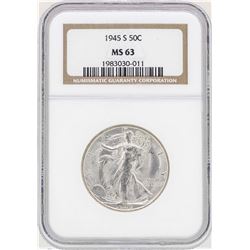 1945-S Walking Liberty Half Dollar Coin NGC MS63