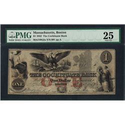 1852 $1 The Cochituate Bank Obsolete Note PMG Very Fine 25