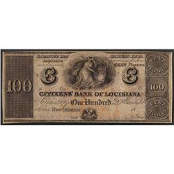 1800's $100 Citizens Bank of Louisiana Obsolete Note