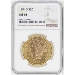 1894-S $20 Liberty Head Double Eagle Gold Coin NGC MS61