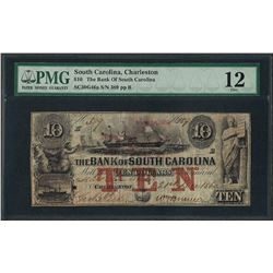 1860 $10 The Bank of South Carolina Obsolete Note PMG Fine 12