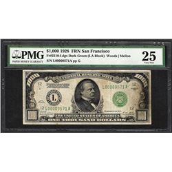1928 $1,000 Federal Reserve Note San Francisco Fr.2210-L PMG Very Fine 25