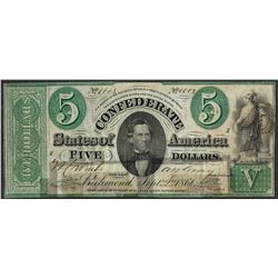 1861 $5 Confederate States of America Note