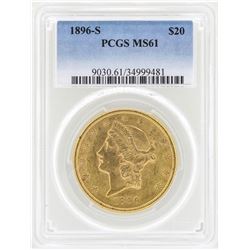 1896-S $20 Liberty Head Double Eagle Gold Coin PCGS MS61
