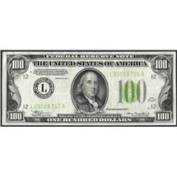1934 $100 Federal Reserve Note Light Green Seal Low Serial