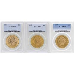 Lot of (3) $20 Liberty Head Double Eagle Gold Coins PCGS MS61