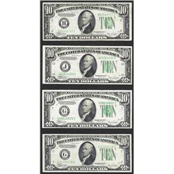 Lot of (4) 1934C $10 Federal Reserve Notes
