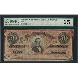 1864 $50 Confederate States of America Note T-66 PMG Very Fine 25