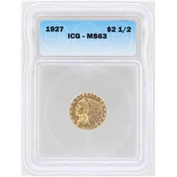 1927 $2 1/2 Indian Head Quarter Eagle Gold Coin ICG MS63