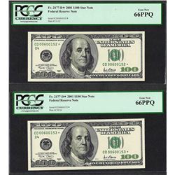 Lot of (2) Consecutive 2001 $100 Federal Reserve STAR Notes PCGS Gem New 66PPQ