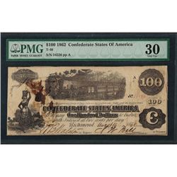 1862 $100 Confederate States of America Note T-40 PMG Very Fine 30