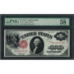 1917 $1 Legal Tender Note Fr.37 PMG Choice About Uncirculated 58EPQ