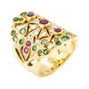 Image 4 : 18KT Yellow Gold Emerald, Ruby and Pearl Ring