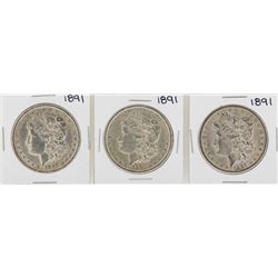 Lot of (3) 1891 $1 Morgan Silver Dollar Coins