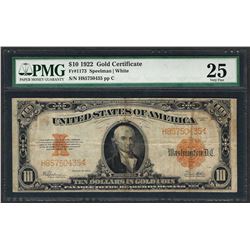 1922 $10 Gold Certificate Note Fr.1173 PMG Very Fine 25