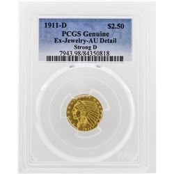 1911-D Strong D $2 1/2 Indian Head Quarter Eagle Gold Coin PCGS AU Details