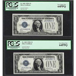 (2) Consecutive 1928A $1 Funnyback Silver Certificate Notes PCGS Very Choice New