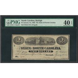 1863 $2 The State of North Carolina Obsolete Note PMG Extremely Fine 40EPQ