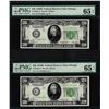 Image 1 : Lot of (2) 1928B $20 Federal Reserve Notes Fr.2052-G PMG Gem Uncirculated 65EPQ
