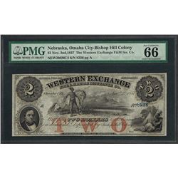 1857 $2 Western Exchange F&M Insurance Co. Obsolete Note PMG Gem Uncirculated 66