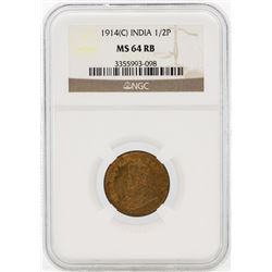 1914 India 1/2 Pice Coin NGC MS64RB