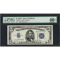 1934C $5 Silver Certificate STAR Note Fr.1653* PMG Extremely Fine 40EPQ