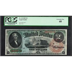 1869 $2 Rainbow Legal Tender Note Fr.42 PCGS Extremely Fine 40