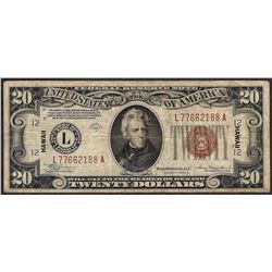 1934A $20 Federal Reserve WWII Emergency Hawaii Note