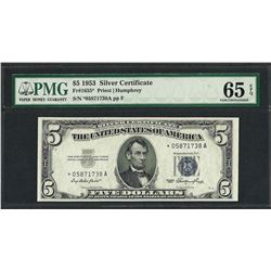 1953 $5 Silver Certificate STAR Note Fr.1655* PMG Gem Uncirculated 65EPQ