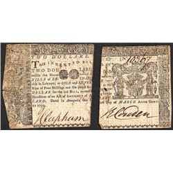 March 1st, 1770 $2 Maryland Colonial Currency Note