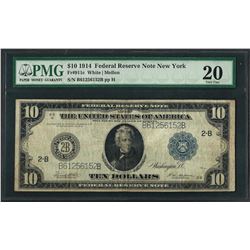 1914 $10 Federal Reserve Note New York Fr.911c PMG Very Fine 20