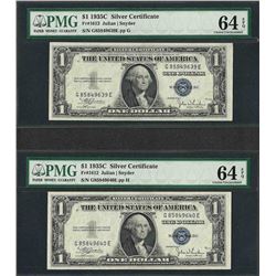 Lot of (2) Consecutive 1935C $1 Silver Certificate Notes PMG Choice Uncirculated