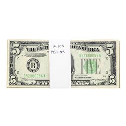 Lot of (14) 1934 $5 Federal Reserve Notes