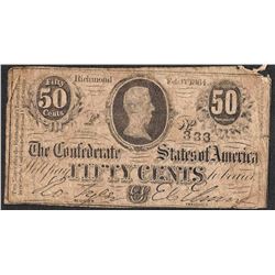 1864 Fifty Cents Confederate States of America Note