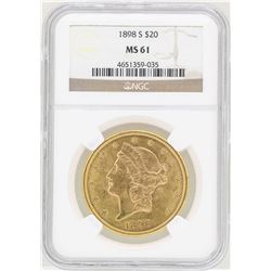 1898-S $20 Liberty Head Double Eagle Gold Coin NGC MS61