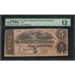 1864 $5 Confederate States of America Note T-69 PMG Fine 12