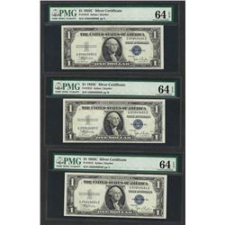 Lot of (3) Consecutive 1935C $1 Silver Certificate Notes PMG Choice Uncirculated