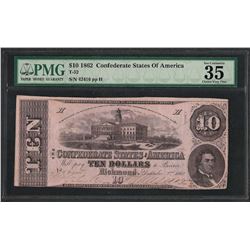 1862 $10 Confederate States of America Note T-52 PMG Choice Very Fine 35