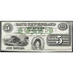 1800's $5 Bank of New England Obsolete Note