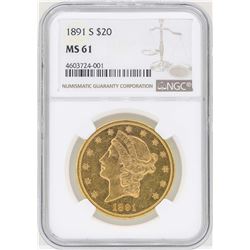1891-S $20 Liberty Head Double Eagle Gold Coin NGC MS61