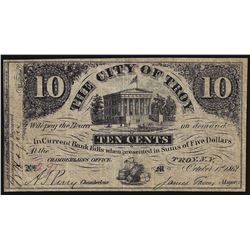 1862 Ten Cents City of Troy Obsolete Bank Note